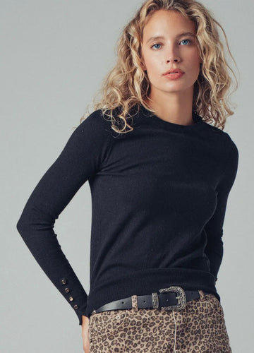 Slim fit button cuff top in black