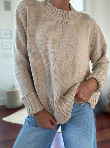 LENA Cotton Sweater in Solid Tan