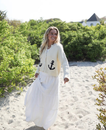 Lobster/Anchor Crop Varsity  Cardigan in Ivory