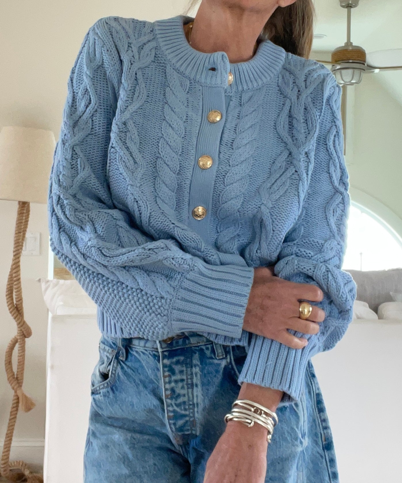 The Celine Crop Cable Cardigan Santorini Blue – Bright & Stylish