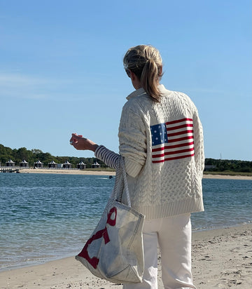 1/2 Zip Cable Flag Sweater Ivory