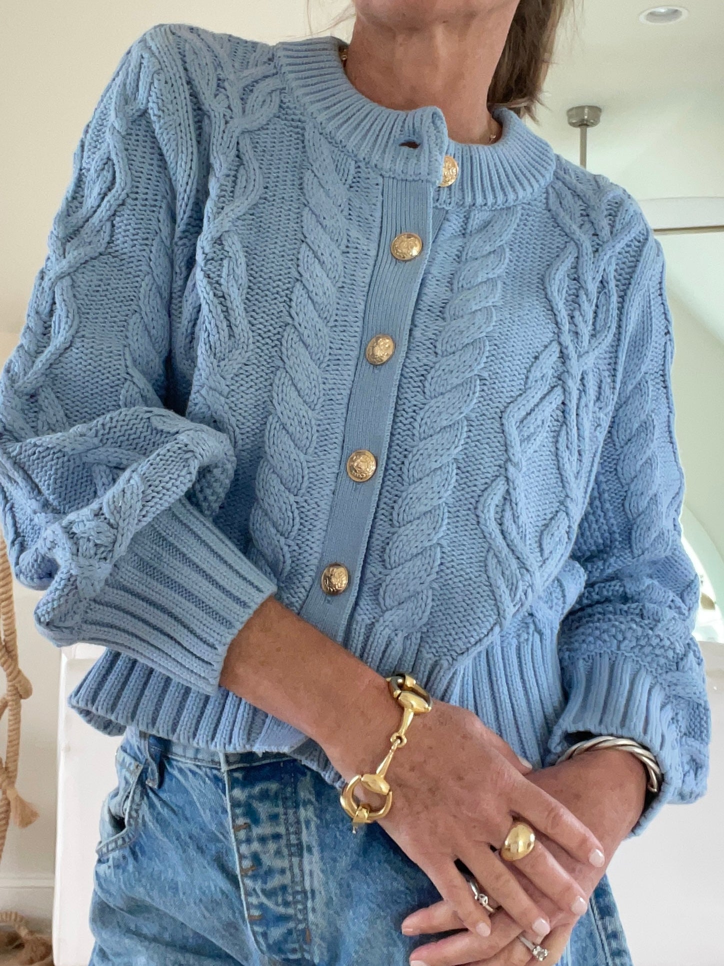 The Celine Crop Cable Cardigan Santorini Blue – Bright & Stylish