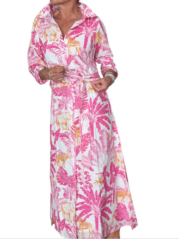 Apres Beach Hand Block Shirtdress in Giraffe