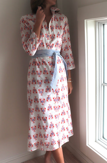 Après Beach hand  block Red and Navy Lobster Maxi Dress NEW 2026