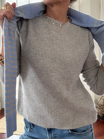 Mariner 100% Cashmere Boatneck Sweater in Flint Gray