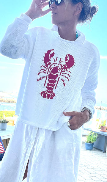 Chloe Rollneck Lobster Sweater in White
