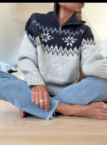 1/4 Zip Traditional Norwegian Sweater In Gray/Navy