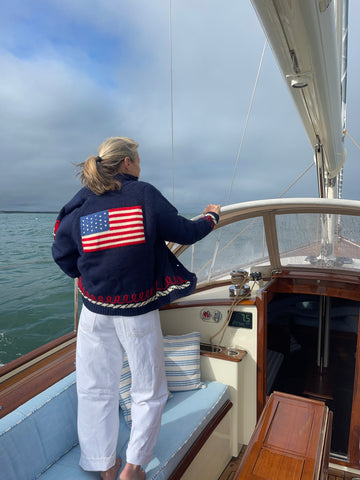 Varsity Chunky Flag Cardigan with Vintage Trim