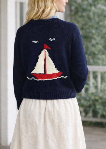 Sailboat Crop Cardigan in Navy