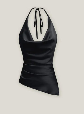 Asymmetrical silk top black ( ships Nov 28th)