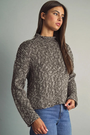 The Roll Hemming Long Sleeve Sweater Top in Charcoal