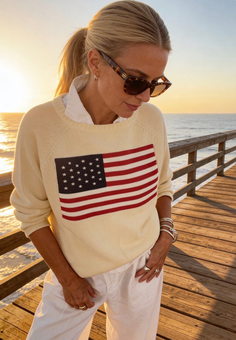Flag Cozy Boxy Sweater in Ivory | Pink Pineapple Shop