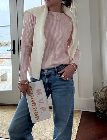 Mariner 100% Cashmere Boatneck Sweater in Soft Pink