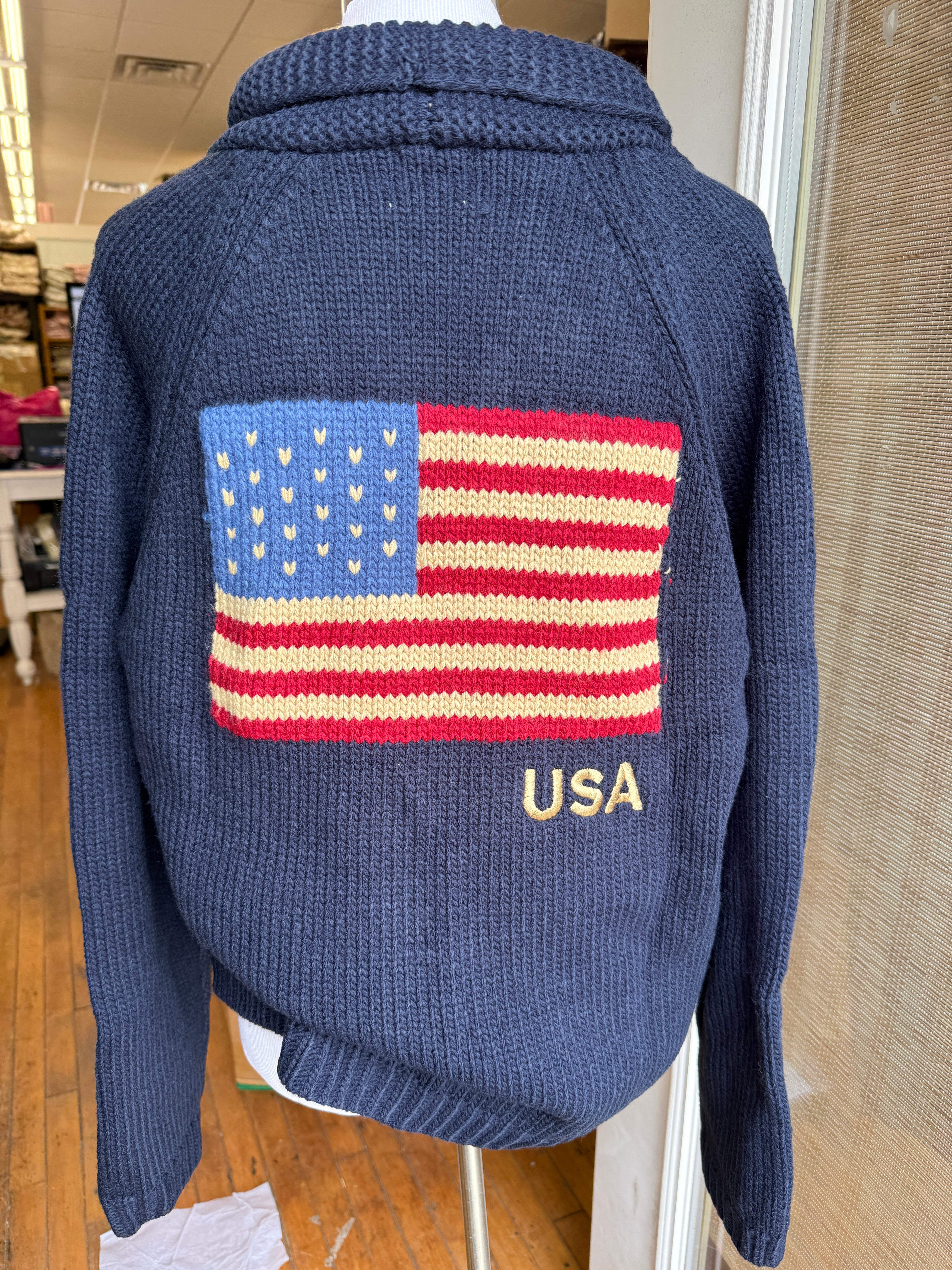 Navy Varsity Flag Cardigan – Classic Knitwear
