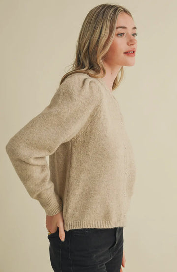 Parson Puff Sleeve Cardigan in Taupe