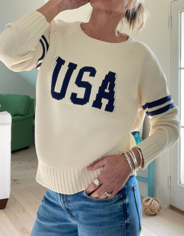 USA Campus Sweater with Blue arm stripes