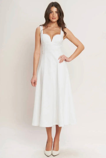 Balanced Proportion Woven White Midi Dress