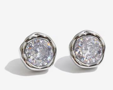 Organic melted bezel  gem studs in silver or gold