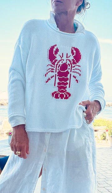 Chloe Rollneck Lobster Sweater in White