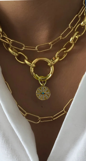 Evil Eye Star Gold Carabiner Necklace