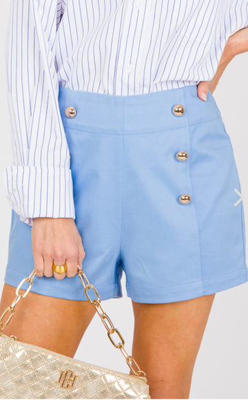Blue Sailor shorts with gold buttons