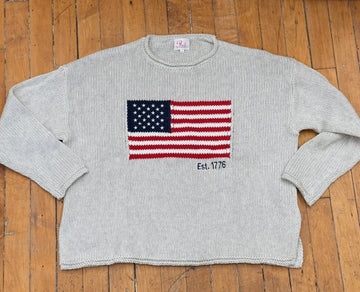 Chloe 1776 Flag Roll Neck Sweater in Gray