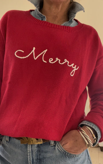 Embroidered Merry Sweater -100% Cotton Sweater