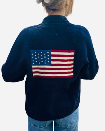 Navy Flag Cardigan with  MULTI Tipping Detail