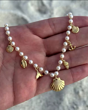 Pearl Seashell and Seaside Charm Necklace