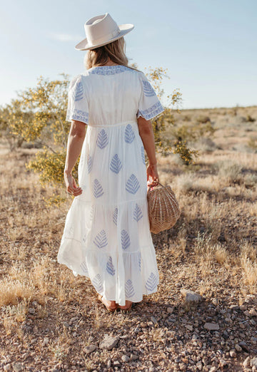 Laguna blue embroidered maxi dress