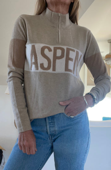 Zip Cashmere ASPEN Sweater in Oatmeal