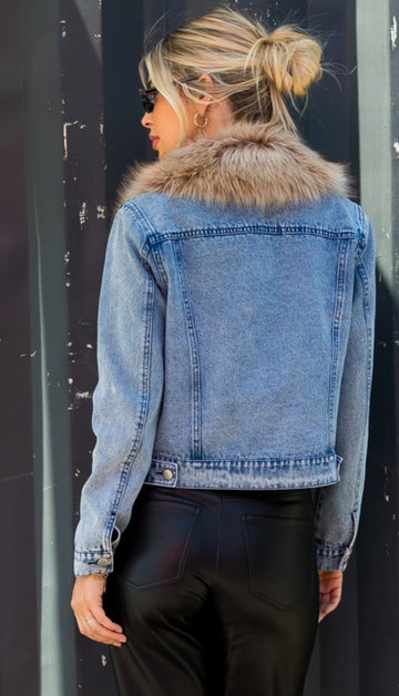 Denim Jacket with Removeable Fur Collar