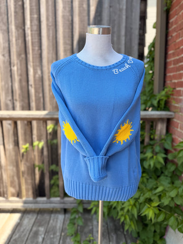 Beach Day Sun Campus Cotton Sweater in Blue