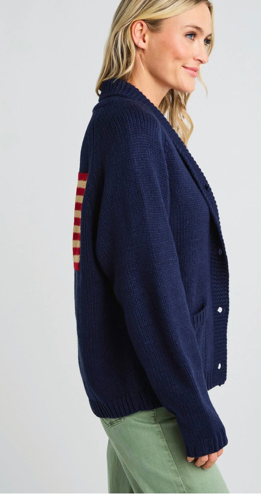 Navy Varsity Flag Cardigan – Classic Knitwear