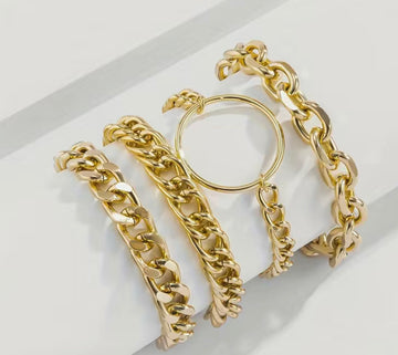Chunky gold set of 4 bracelets