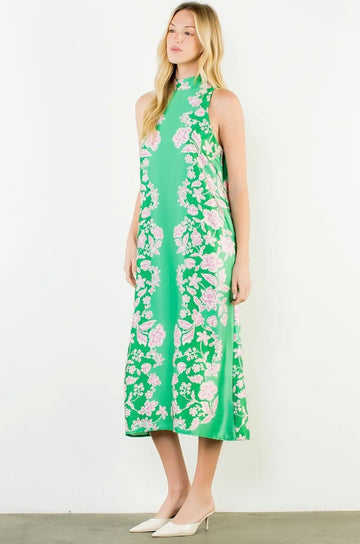 Emerald Tie Back Floral Sleeveless Maxi
