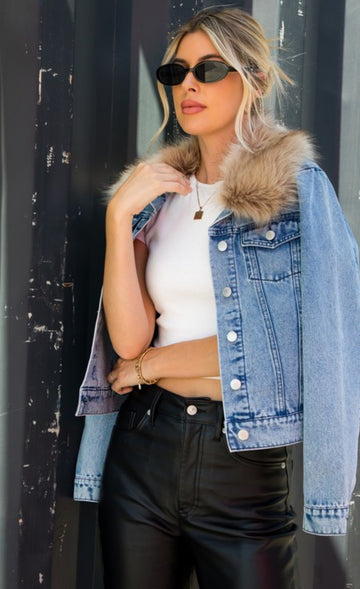 Denim Jacket with Removeable Fur Collar