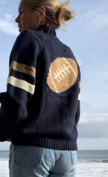 Varsity Sweater FOOTBALL cardigan Navy