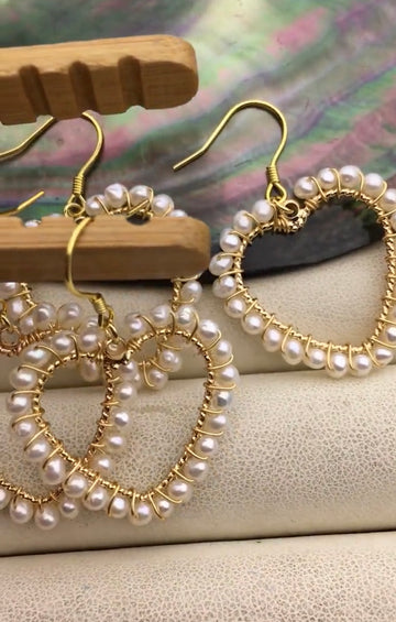 Handmade white Pearl heart ❤️ dangle earrings