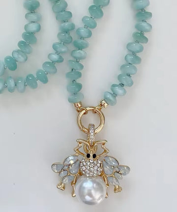 Green Moonstone Rondelle Necklace with BEE