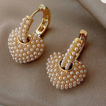 Heart Drop Pearl Embellished Earrings