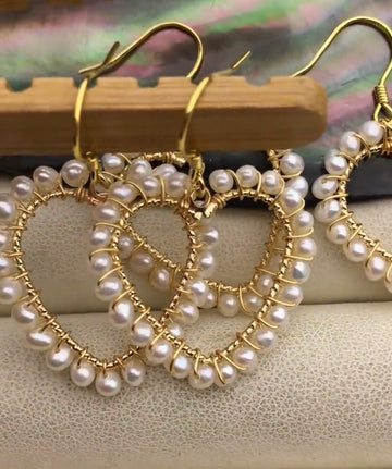 Handmade white Pearl heart ❤️ dangle earrings