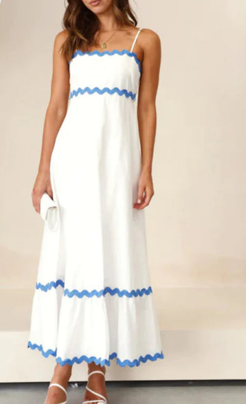 Cozumel ricrac midi dress in White/blue