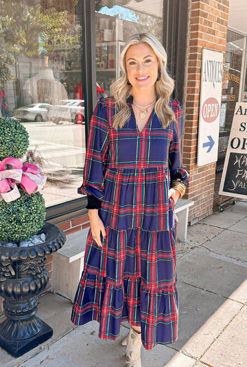 Tartan check midi dress