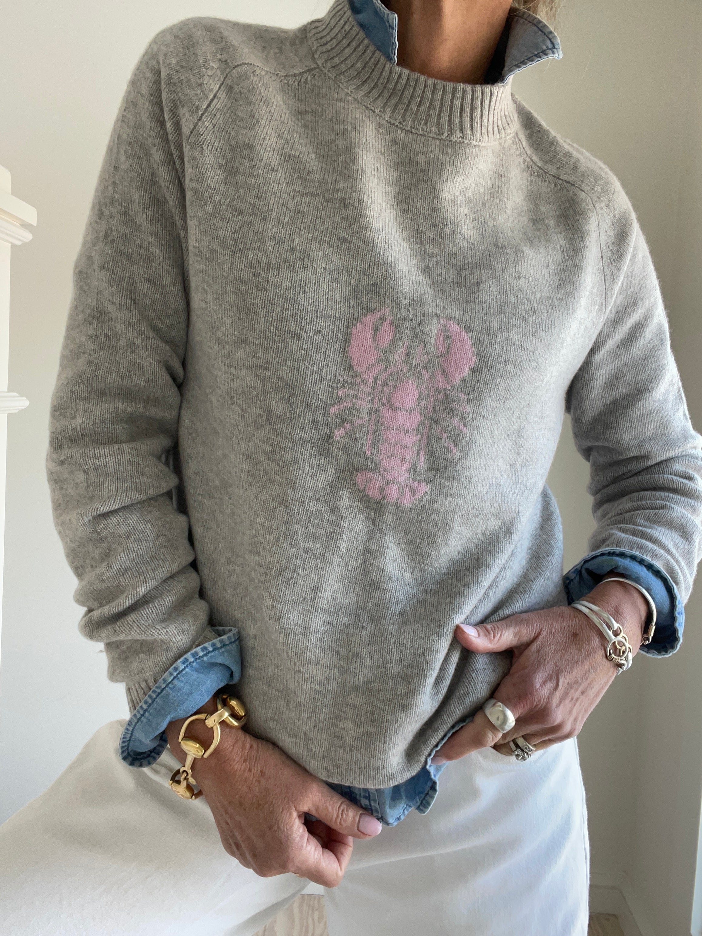 Printed Cashmere Gray Cardigan | Pink Pineapple