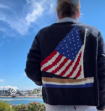 Flag Sailboat Crop Varsity Cardigan in Navy