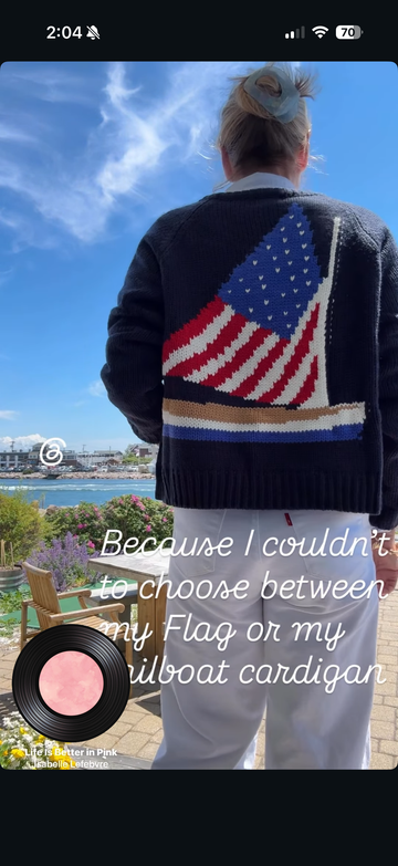 Flag Sailboat Crop Varsity Cardigan in Navy