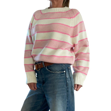 Classic Chunky Strip  Sweater in Pink