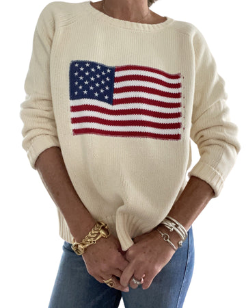 Chunky Campus Flag Sweater-Ivory