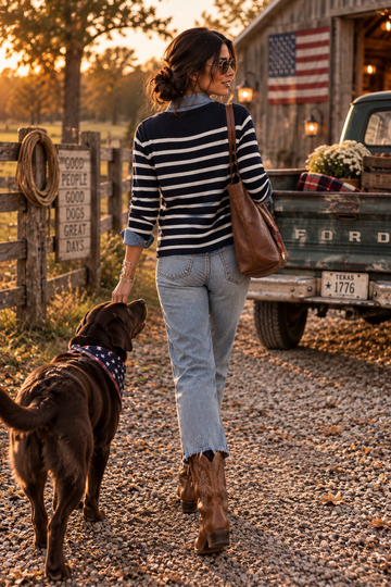 Striped Boat Neck Button Cotton Sweater In Navy/White